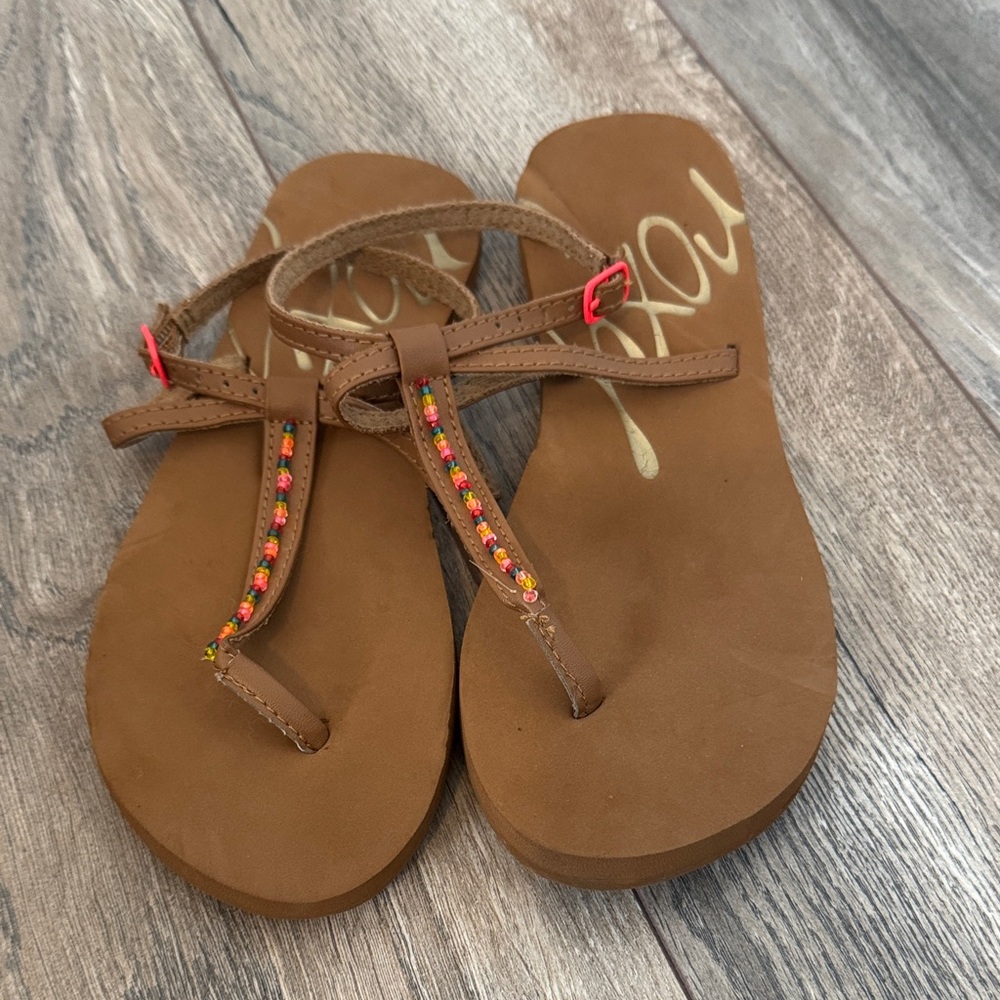 Roxy Brown Sandals with Colorful Accents